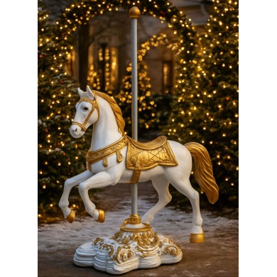 Outdoor Christmas Decoration - Horse - White/Gold - L1.35xW0.33xH118cm/Base 60x60x33cm Outdoor Christmas Decoration - Horse - White/Gold - L1.35xW0.33xH118cm/Base 60x60x33cm