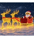 Giant 3D Santa Sleigh With Reindeer Led - Gold/Red/Warm White - 450X120XH200cm