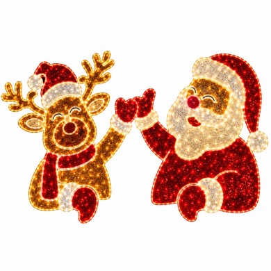 Hanging 2D Santa & Reindeer Led Motif - Multicolor - H4xL1.80M Hanging 2D Santa & Reindeer Led Motif - Multicolor - H4xL1.80M