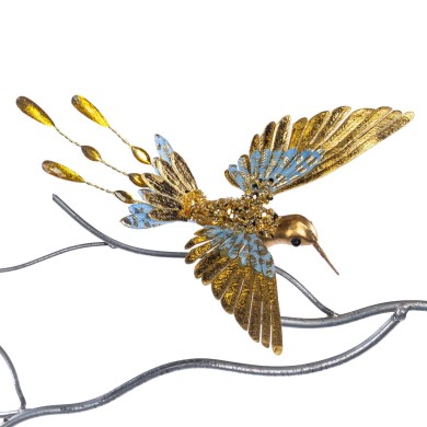 Decorative Bird with clip - Jewel Hummingbird - Blue/Gold - 20,5cm Decorative Bird with clip - Jewel Hummingbird - Blue/Gold - 20,5cm
