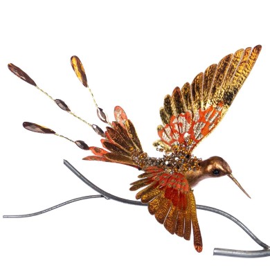 Decorative Bird with clip - Jewel Hummingbird - Orange/Gold - 20,5cm Decorative Bird with clip - Jewel Hummingbird - Orange/Gold - 20,5cm