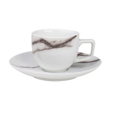 Mocha Cup with Saucer Set Marble - White/Black 0.10L (4pcs)