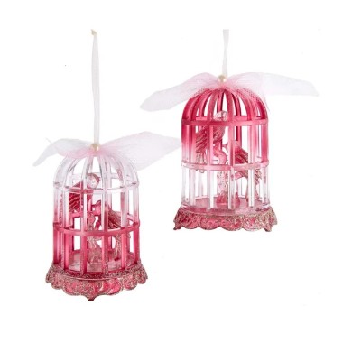 Ornament Burgundy Birdcage - Plastic Pink 11.43cm (2 designs)
