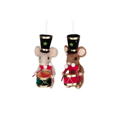 Musical Nutcracker Mouse Ornament (2 Ass.) - Brown/Red - 12,5Cm