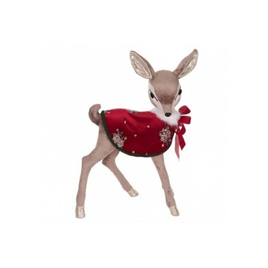 Standing Bambi Deer With Cape Decoration - Brown/Red - 60Cm