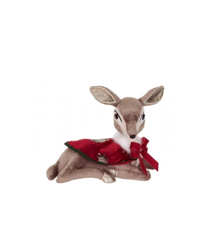 Lying Bambi Deer With Cape Decoration - Brown/Red - 45Cm Lying Bambi Deer With Cape Decoration - Brown/Red - 45Cm