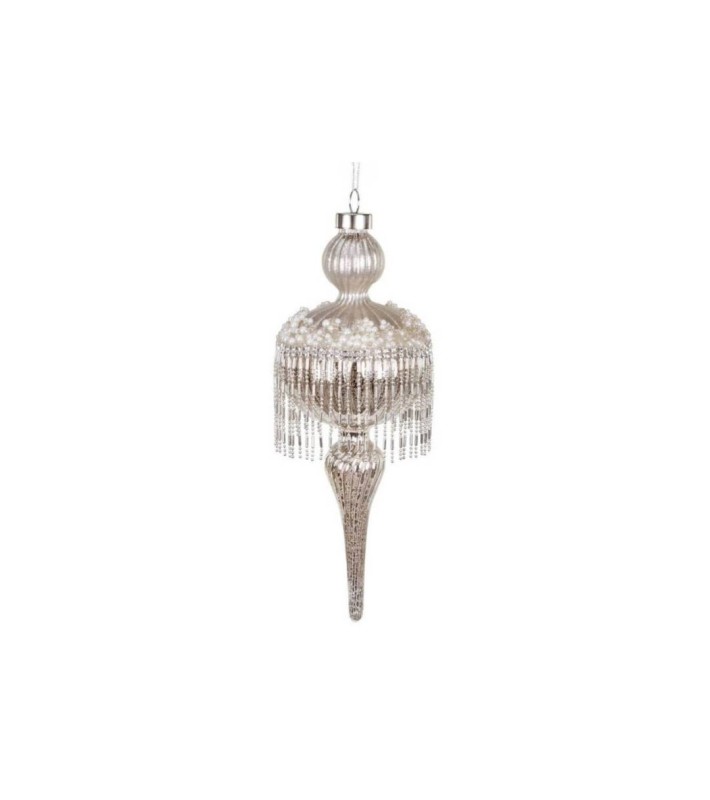 Glass Pearl & Bead Dangles Finial Orn - Silver - 23Cm Glass Pearl & Bead Dangles Finial Orn - Silver - 23Cm