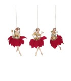 Poinsettia Flower Fairy Ornament (3 Assorted) - Red - 16,5Cm