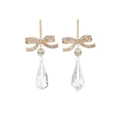 Ewel Bow With Dangle Orn (2 Ass.) - Gold/Clear - 12Cm
