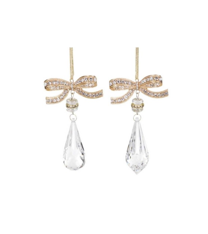 Ewel Bow With Dangle Orn (2 Ass.) - Gold/Clear - 12Cm Ewel Bow With Dangle Orn (2 Ass.) - Gold/Clear - 12Cm