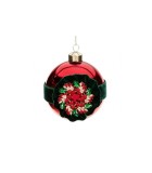 Glass Jewel Ruffle Ball Ornament - Red/Green - 10Cm
