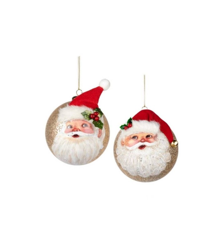 Glass & Fabric Santa Head Ball Orn. (2 Ass) - Cream/White/Red - 14Cm Glass & Fabric Santa Head Ball Orn. (2 Ass) - Cream/White/Red - 14Cm