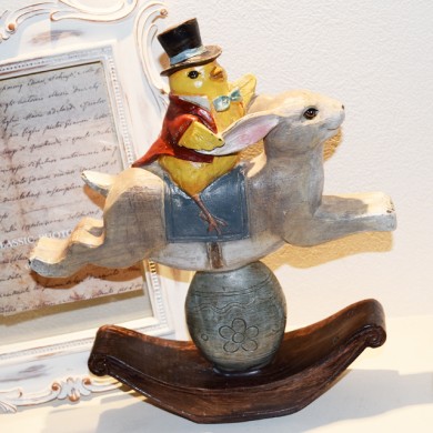 Decorative Chicken on rocking Rubbit 24.3CM