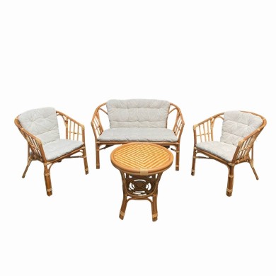 ΤURKS LOUNGE SET (3-PIECE) – WITH CUSHIONS – WHITE / LIGHT BROWN