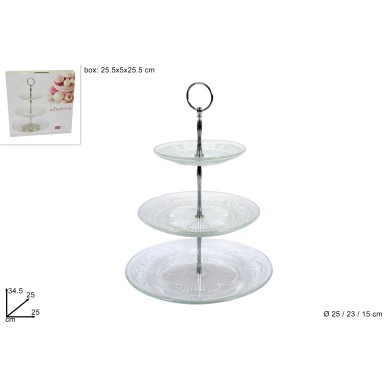 Serving Plate - 3 Levels - Transparent - 25x25xH34.5cm