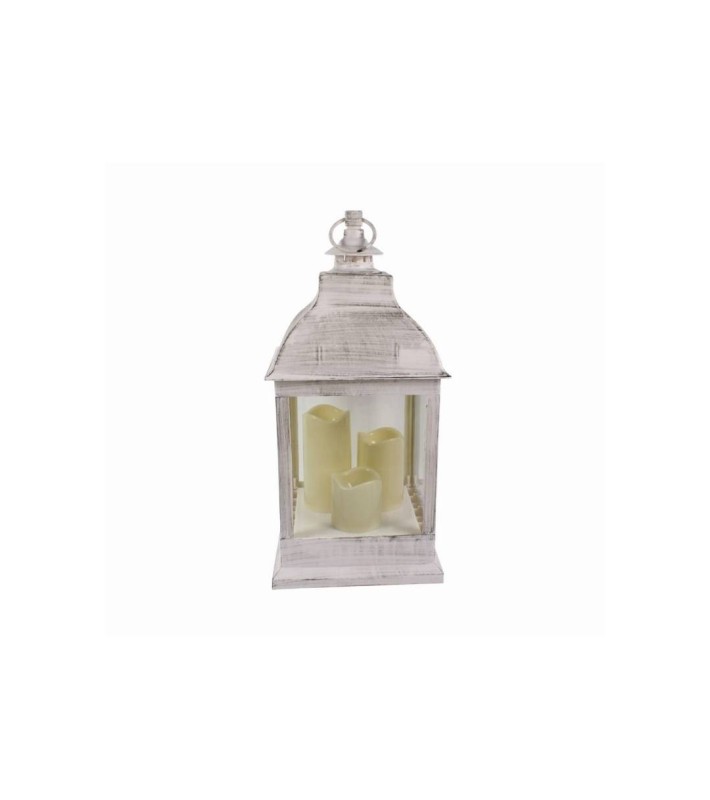 Lantern White with 3 Candles - 51cm Lantern White with 3 Candles - 51cm