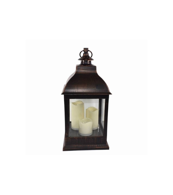 Lantern Black Copper Effect with 3 Candles - 51cm Lantern Black Copper Effect with 3 Candles - 51cm