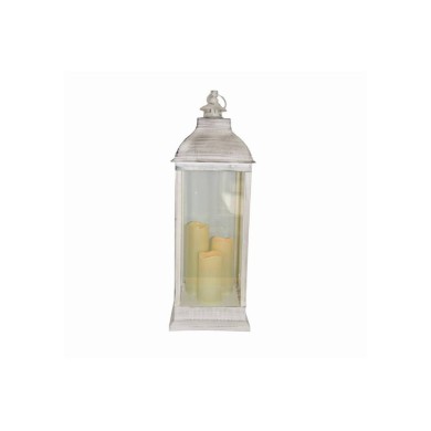 Lantern White with 3 Candles - 71cm