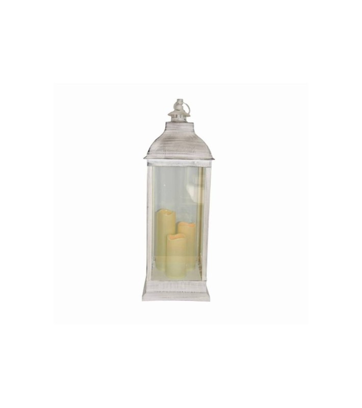 Lantern White with 3 Candles - 71cm Lantern White with 3 Candles - 71cm