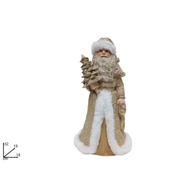 Decorative Santa Claus with Small Tree - White/ Gold- 18xH32cm
