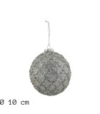 Glass Ornament Ball - Transparent with Silver Sequins Diamond Pattern - 10cm Glass Ornament Ball - Transparent with Silver Sequins Diamond Pattern - 10cm