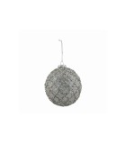 Glass Ornament Ball - Transparent with Silver Sequins Diamond Pattern - 10cm Glass Ornament Ball - Transparent with Silver Sequins Diamond Pattern - 10cm