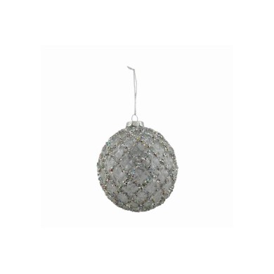Glass Ornament Ball - Transparent with Silver Sequins Diamond Pattern - 10cm Glass Ornament Ball - Transparent with Silver Sequins Diamond Pattern - 10cm