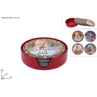 Coasters Set with Holder - Red - 11x11xH3cm. (8pcs/4 Desings) Coasters Set with Holder - Red - 11x11xH3cm. (8pcs/4 Desings)