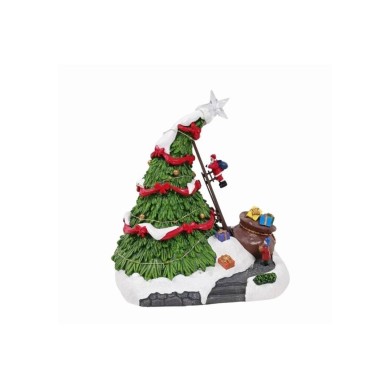Christmas Carousel with Santa on Ladder Light Movement & Music - 23 x 24cm