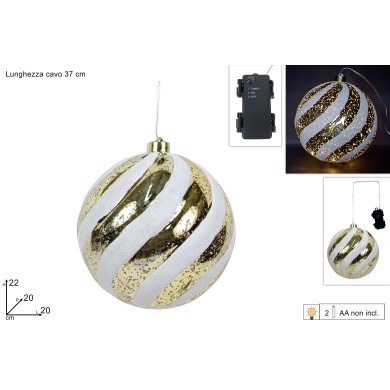 Ornament  Ball - Aurora - White/Gold - 20x20xH22cm. - Led Ornament  Ball - Aurora - White/Gold - 20x20xH22cm. - Led