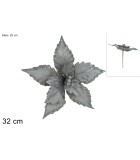 Decorative Flower With Branch - Tindra - Velvet - Silver - H32cm