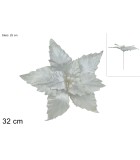 Decorative Flower With Branch - Tindra - Velvet - White - H32cm