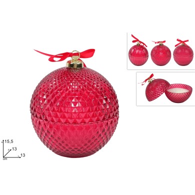 Candle - Ornament Glass Ball - Red - D.13Cm (3 Desings)