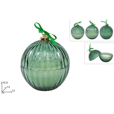 Candle - Ornament Glass Ball - Green  - D.13Cm (3 Desings)