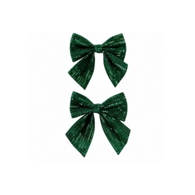 Decorative Sequin Bow - Green - 12x13cm - 2pcs