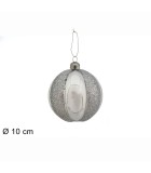 Glass Ornament Ball - Silver Glitter Striped - 10cm Glass Ornament Ball - Silver Glitter Striped - 10cm