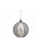 Glass Ornament Ball - Silver Glitter Striped - 10cm Glass Ornament Ball - Silver Glitter Striped - 10cm