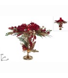 Centerpiece with Candle Holder Leaves & Balls Red Decor - 40cm Centerpiece with Candle Holder Leaves & Balls Red Decor - 40cm