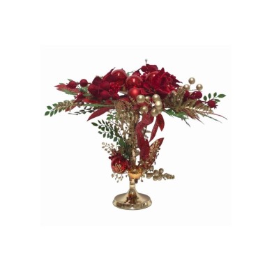 Centerpiece with Candle Holder Leaves & Balls Red Decor - 40cm Centerpiece with Candle Holder Leaves & Balls Red Decor - 40cm