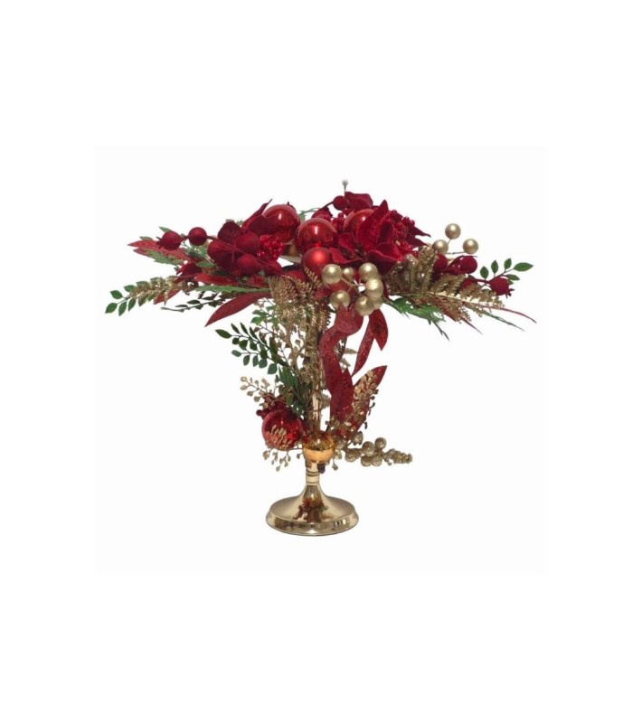 Centerpiece with Candle Holder Leaves & Balls Red Decor - 40cm Centerpiece with Candle Holder Leaves & Balls Red Decor - 40cm