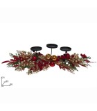 Centerpiece with Candle Holder 3 Positions Leaves & Balls Red Décor - 90 x 21cm Centerpiece with Candle Holder 3 Positions Leaves & Balls Red Décor - 90 x 21cm