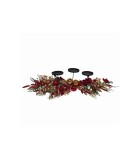 Centerpiece with Candle Holder 3 Positions Leaves & Balls Red Décor - 90 x 21cm Centerpiece with Candle Holder 3 Positions Leaves & Balls Red Décor - 90 x 21cm