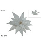 Decorative Flower With Clip – Elva – Velvet White – H32cm