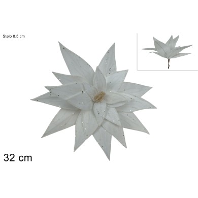 Decorative Flower With Clip – Elva – Velvet White – H32cm