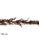 Christmas Snowy Garland With Branch, Berries and Pine Cones- Green/ Red - H152cm Christmas Snowy Garland With Branch, Berries and Pine Cones- Green/ Red - H152cm