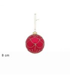 Glass Christmas Ornament Ball - Red with Gold Decor - 8cm Glass Christmas Ornament Ball - Red with Gold Decor - 8cm