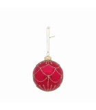 Glass Christmas Ornament Ball - Red with Gold Decor - 8cm Glass Christmas Ornament Ball - Red with Gold Decor - 8cm