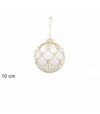 Glass Ornament Ball - White with Gold Decor - 10cm Glass Ornament Ball - White with Gold Decor - 10cm