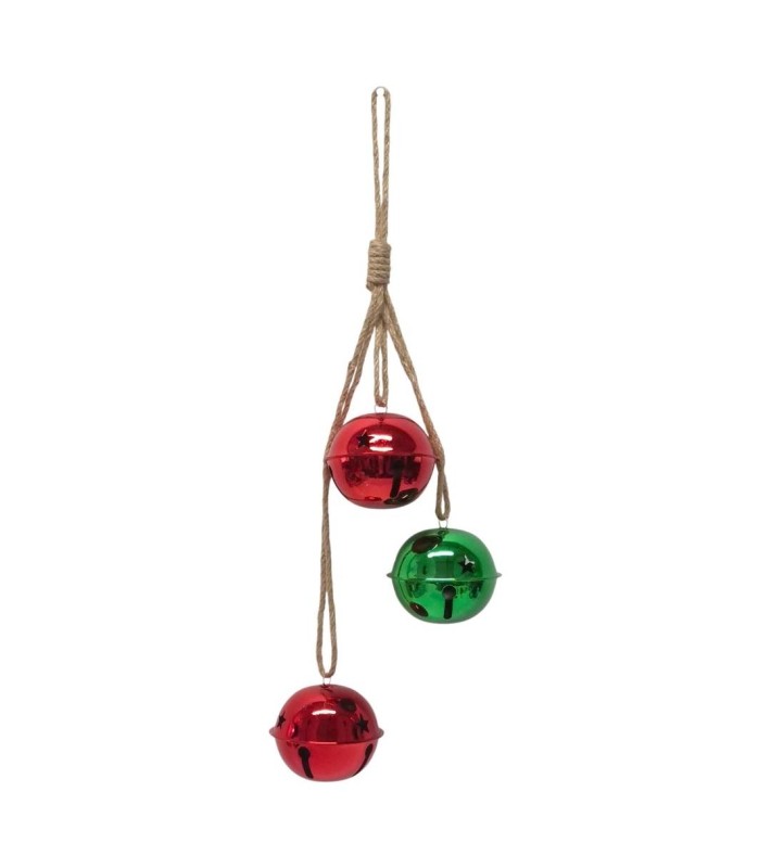 Hanging Decoration with 3 Large Bells - Red & Green Glossy - 19 x 59cm Hanging Decoration with 3 Large Bells - Red & Green Glossy - 19 x 59cm