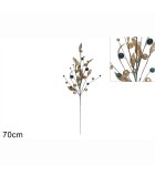 Artificial Stem with Leaves and Berries - Gold & Green - 70cm Artificial Stem with Leaves and Berries - Gold & Green - 70cm